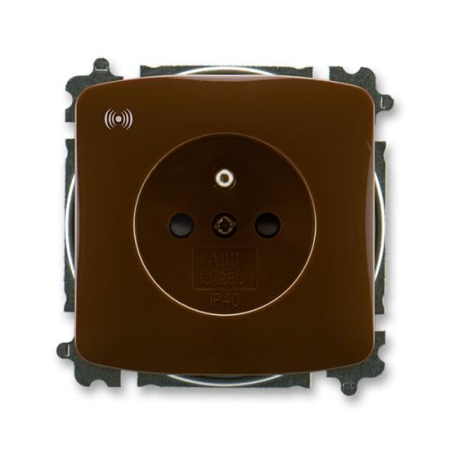 Zásuvka jednonásobná s prepäťovou ochranou s akustickou signalizáciou, hnedá, ABB Tango 5589-A02357 H