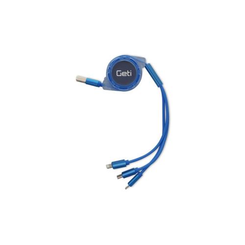 Kábel Geti GCU 03 USB 3v1 modrý samonavíjacie