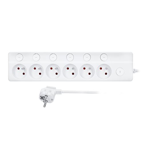Solight prodlužovací přívod 6 zásuvek, 2m, 3 x 1mm2, bílý, 6+1 vypínač