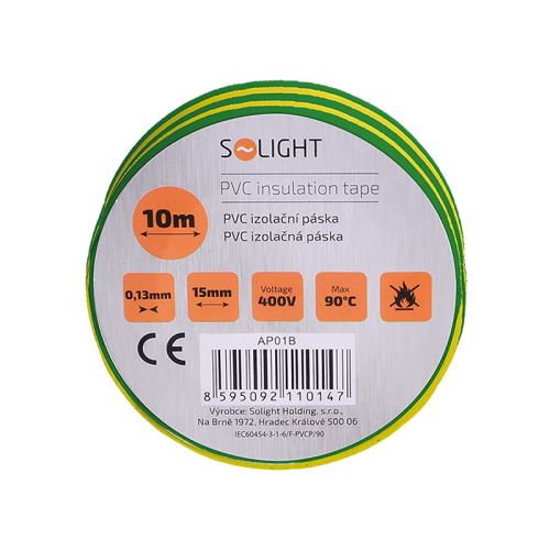 Solight izolačná páska, 15mm x 0,13 mm x 10m, žltozelená