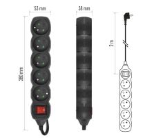Prodlužovací kabel 2 m / 5 zásuvek / s vypínačem / černý / PVC / 1 mm2 (11)