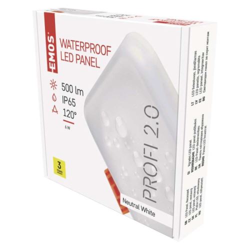 LED panel 75×75, vestavný čtvercový bílý, 6 W neutrální bílá