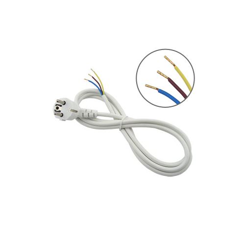 Sieťový flexo kábel 3x 0,75mm 2m, biely, vidlica 90 °