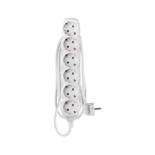 Predlžovací kábel 2 m / 6 zásuviek / biely / PVC / 1 mm2