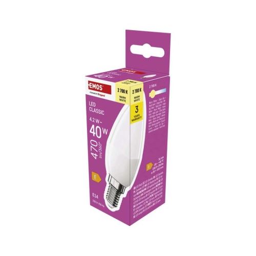 LED žárovka Classic svíčka / E14 / 4,2 W (40 W) / 470 lm / teplá bílá