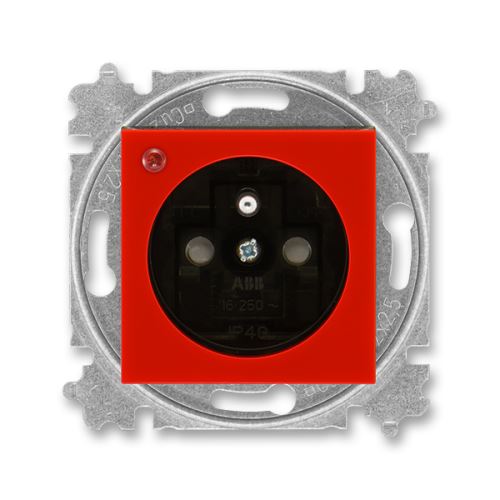 Zásuvka jednonásobná s ochranou před přepětím, červená/kouřová černá, ABB Levit 5599H-A02357 65