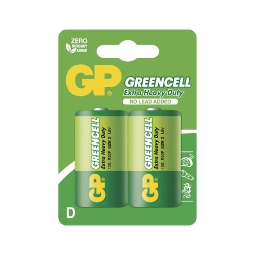 Zinkochloridové batérie GP Greencell R20 (D), blister