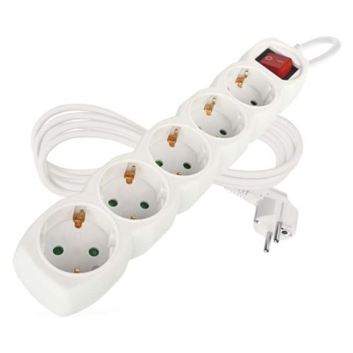 Predlžovací kábel 2 m / 5 zásuviek / s vypínačom / biely / PVC / 1 mm2