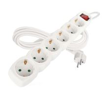 Predlžovací kábel 3 m / 6 zásuviek / s vypínačom / biely / PVC / 1,5 mm2
