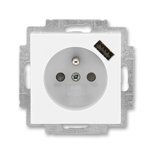 Zásuvka jednonásobná, s clonkami, s USB nabíjením, bílá/ledová bílá, ABB Levit 5569H-A02357 01