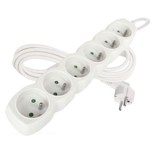 Predlžovací kábel - 6 zásuviek, 3m, biely