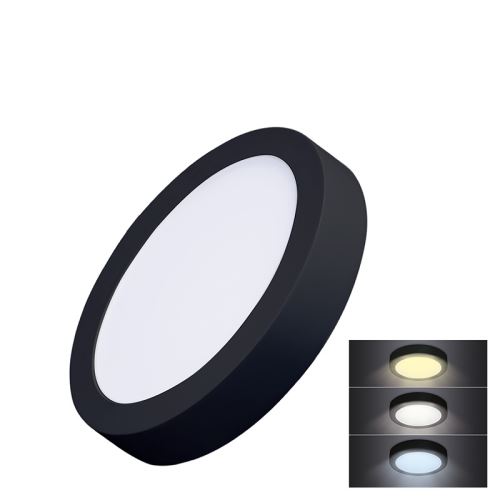 Solight LED mini panel CCT, prisadený, 12W, 900lm, 3000K, 4000K, 6000K, okrúhly, čierna farba