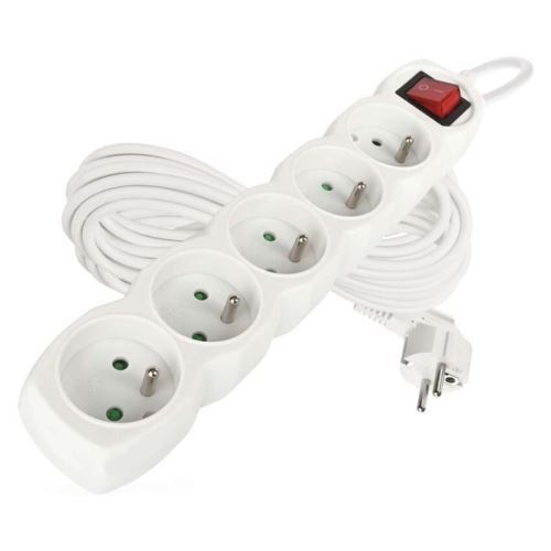 Prodlužovací kabel s vypínačem 5 zásuvky 10m, bílý