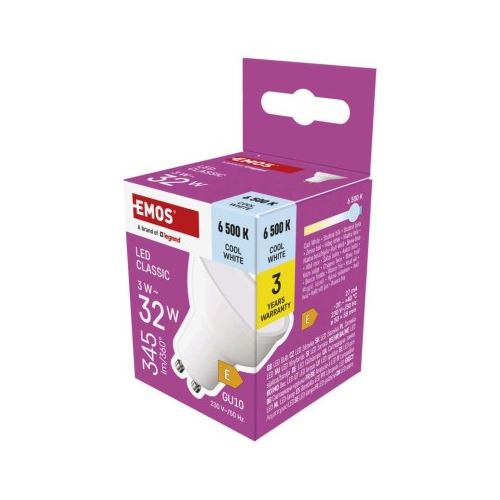 LED žárovka Classic MR16 bílá / GU10 / 3 W (32 W) / 345 lm / studená bílá