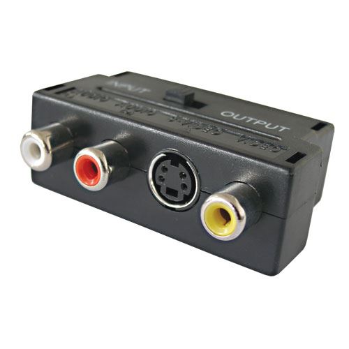 Redukcia Scart konektor / 3 x CINCH zdierka + SVHS + prepínač IN / OUT TIPA D922