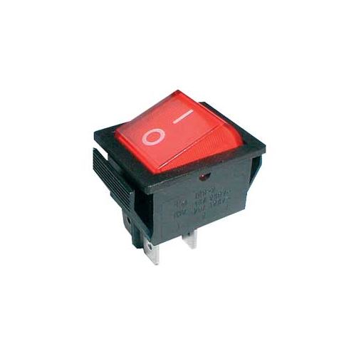 Přepínač kolébkový 2pol./4pin ON-OFF 250V/15A červený