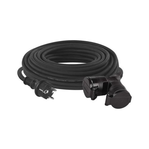 Gumový prodlužovací kabel spojka 20m 2Z 3x 1,5mm, IP44 černý