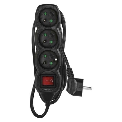 Prodlužovací kabel s vypínačem 3 zásuvky 1,5m, černý