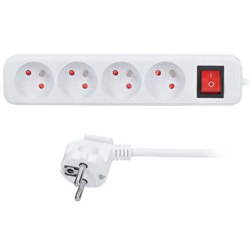 Solight prodlužovací přívod 3m, 4 zásuvky, vypínač, 16A/3680W, PVC, bílý