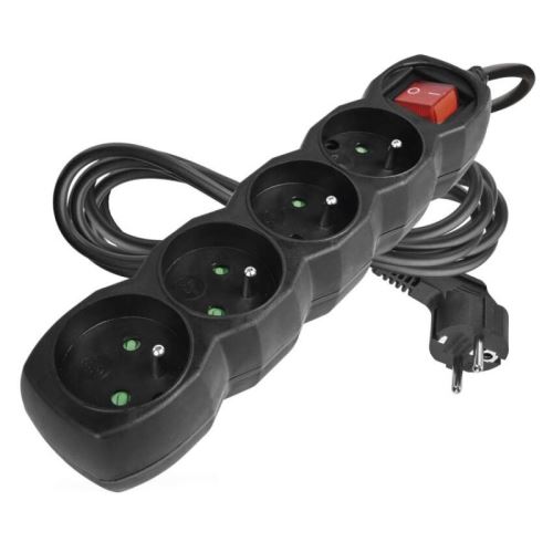 Prodlužovací kabel s vypínačem 4 zásuvky 3m, černý