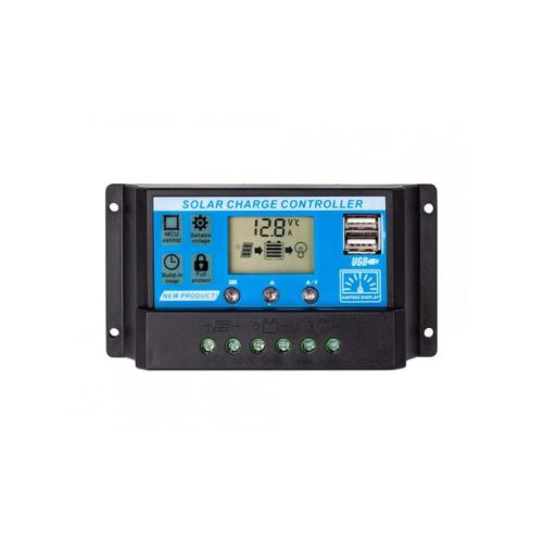 Solární regulátor PWM 12-24V/30A+USB pro Pb baterie, LiFePO4, Li-ion