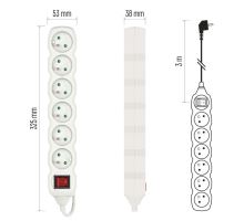 Predlžovací kábel s vypínačom - 6 zásuvky, 3m, biely (12)
