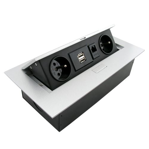 Výklopná zásuvková lišta 2x 230V+ 2x USB 1000mA + RJ45
